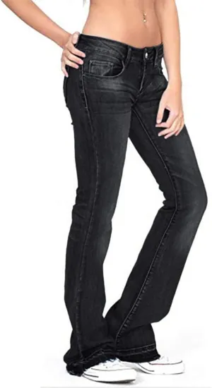 Womens High Waisted Flare Denim Pant Trendy Relax Fit Washed Jeans Gradient Pleated Bell Bottom Casaul Denim Trousers