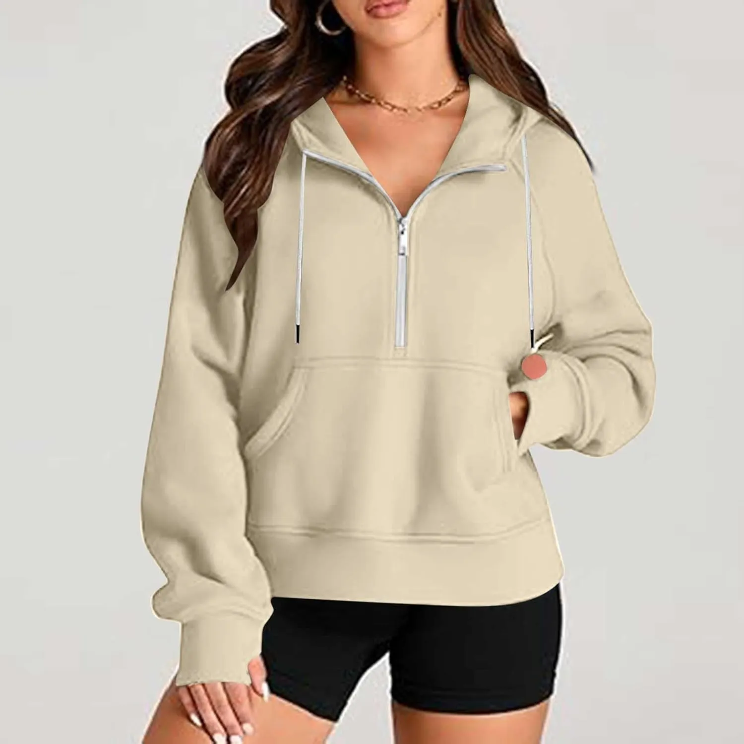 Womens Hoodies Fashion 2024 Half Zip Up Sweatshirts Drawstring Pullover Top Fashion Winter Clothes with Thumbs Hole
