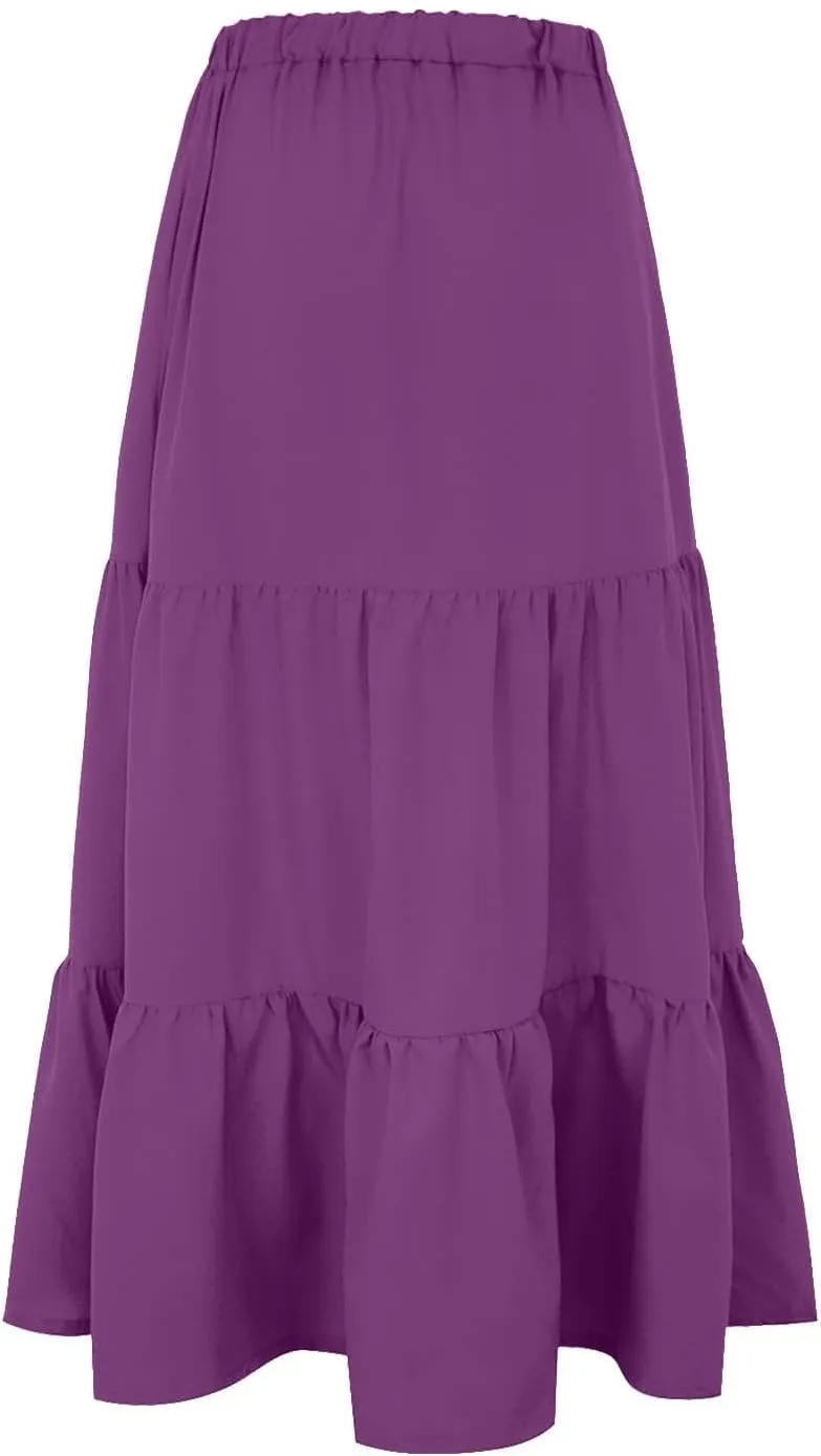 Women's Layered Tiered Maxi Skirt Elegant High Waist Flowy Boho Ruffle Beach A Line Trendy 2025 Skirts with
