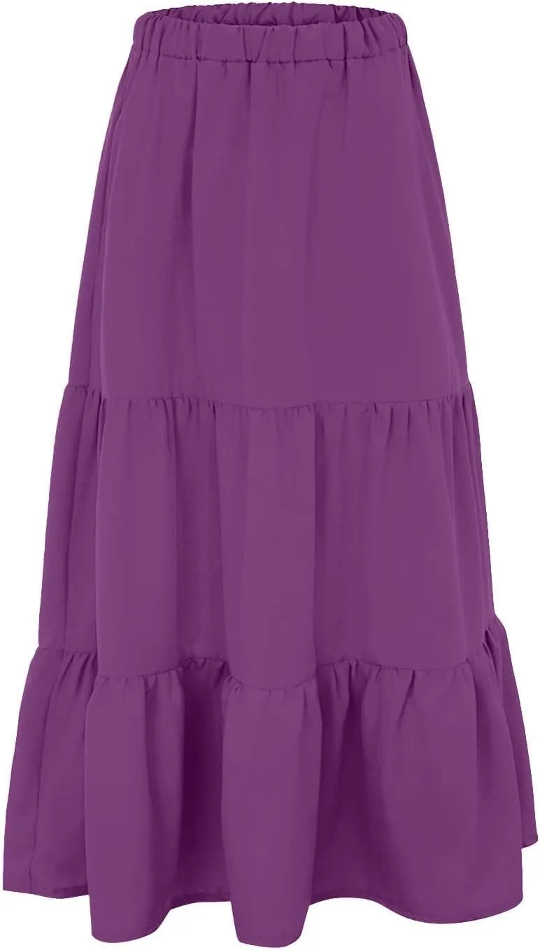 Women's Layered Tiered Maxi Skirt Elegant High Waist Flowy Boho Ruffle Beach A Line Trendy 2025 Skirts with