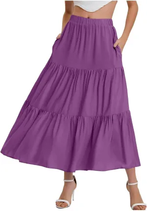 Women's Layered Tiered Maxi Skirt Elegant High Waist Flowy Boho Ruffle Beach A Line Trendy 2025 Skirts with