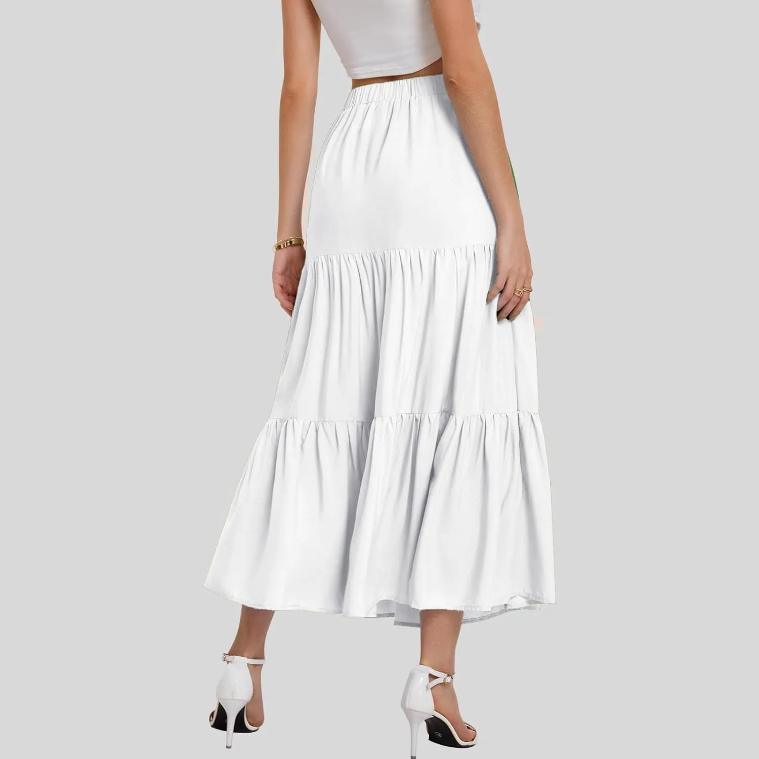 Women's Layered Tiered Maxi Skirt Elegant High Waist Flowy Boho Ruffle Beach A Line Trendy 2025 Skirts with