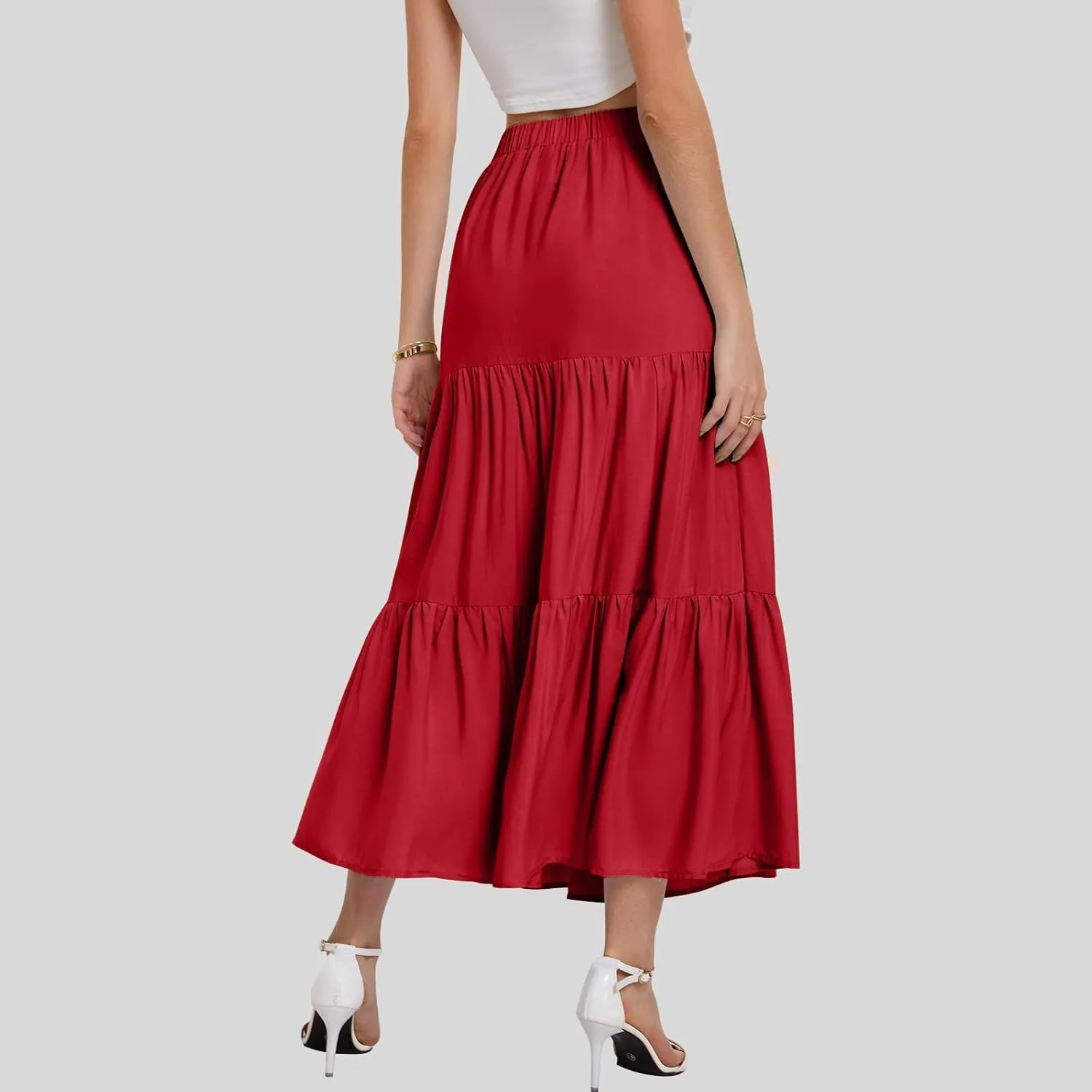 Women's Layered Tiered Maxi Skirt Elegant High Waist Flowy Boho Ruffle Beach A Line Trendy 2025 Skirts with