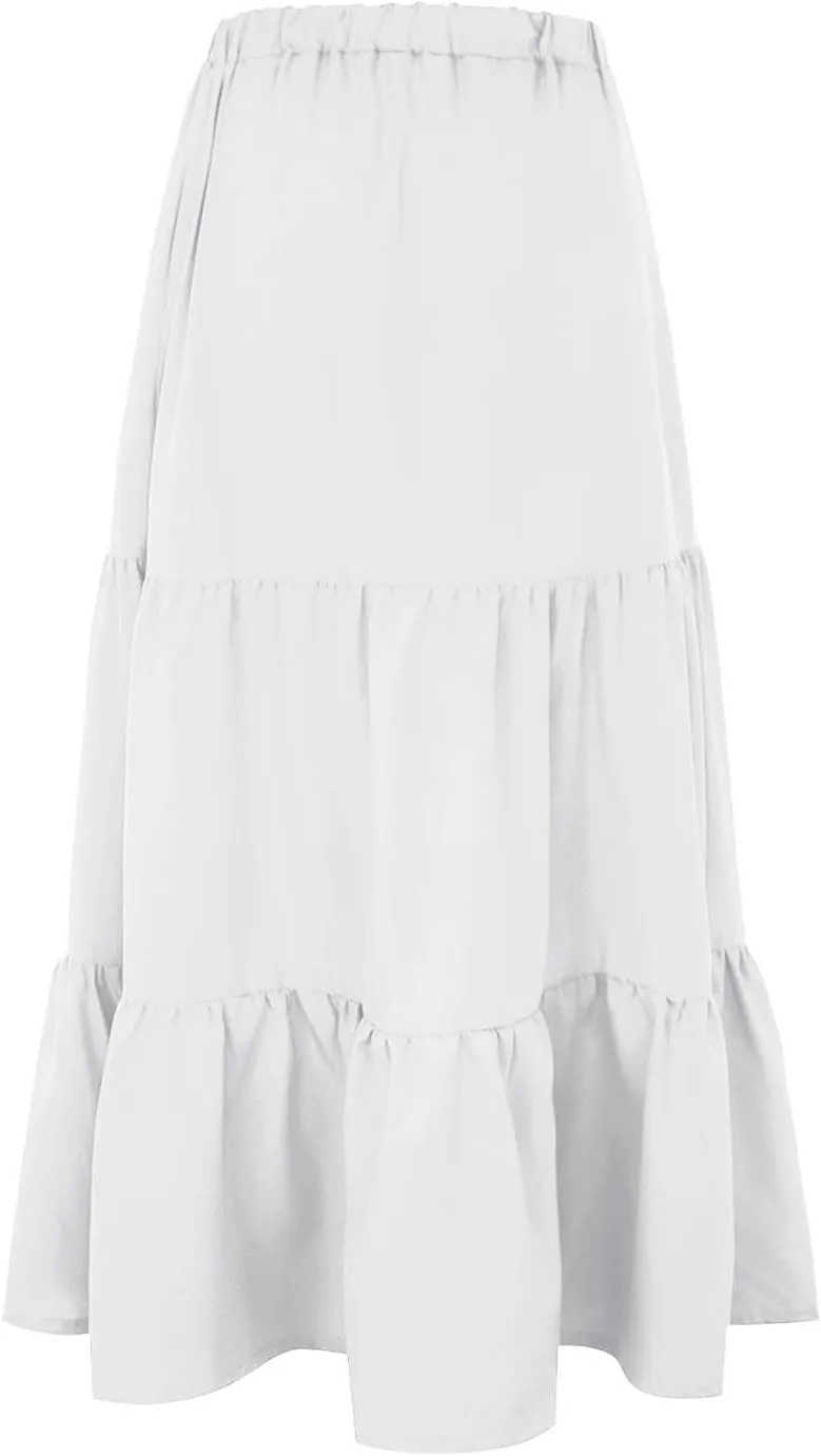 Women's Layered Tiered Maxi Skirt Elegant High Waist Flowy Boho Ruffle Beach A Line Trendy 2025 Skirts with