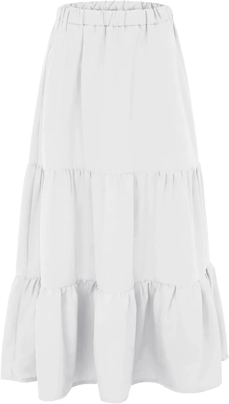 Women's Layered Tiered Maxi Skirt Elegant High Waist Flowy Boho Ruffle Beach A Line Trendy 2025 Skirts with