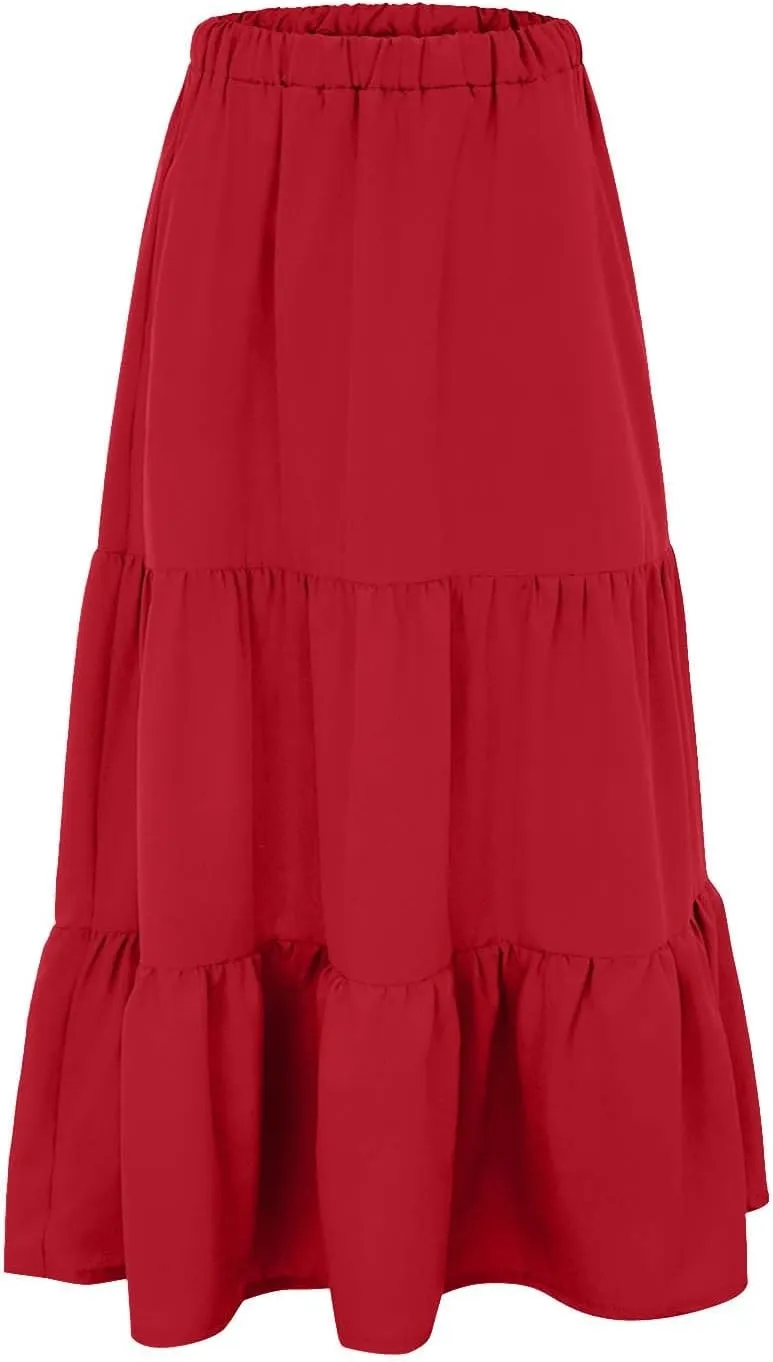 Women's Layered Tiered Maxi Skirt Elegant High Waist Flowy Boho Ruffle Beach A Line Trendy 2025 Skirts with
