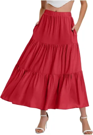 Women's Layered Tiered Maxi Skirt Elegant High Waist Flowy Boho Ruffle Beach A Line Trendy 2025 Skirts with