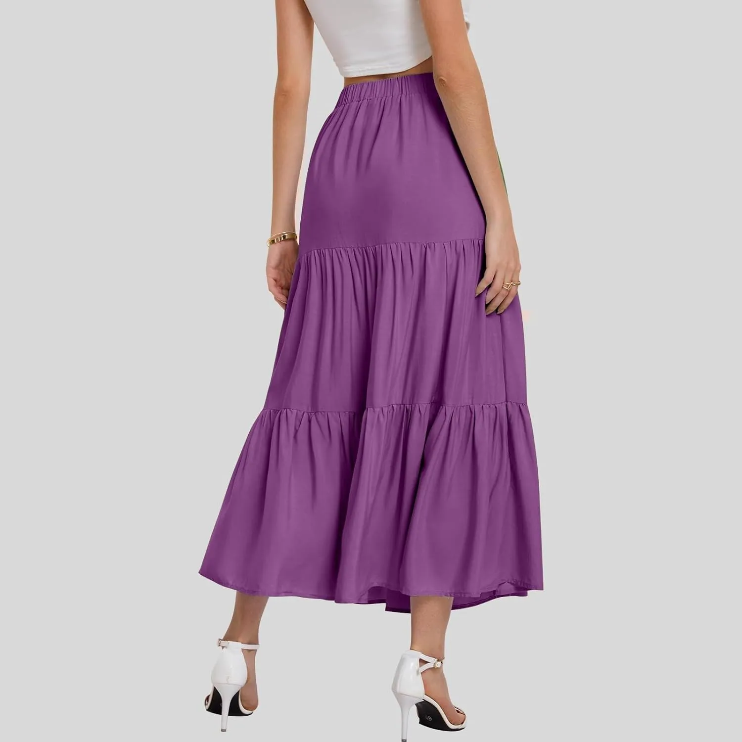 Women's Layered Tiered Maxi Skirt Elegant High Waist Flowy Boho Ruffle Beach A Line Trendy 2025 Skirts with