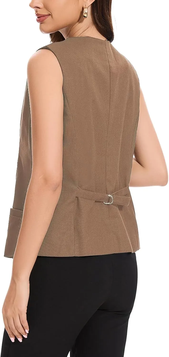 Womens Linen Vest Waistcoat Lightweight V Neck 2025 Work Button Sleeveless Jacket Cotton Summer Vest Tops