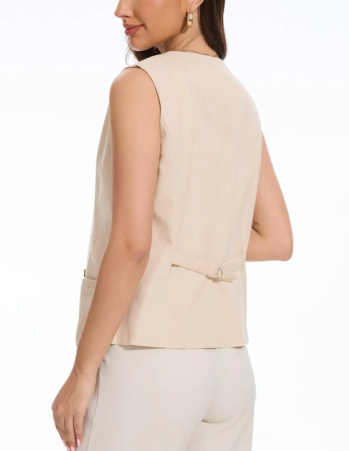 Womens Linen Vest Waistcoat Lightweight V Neck 2025 Work Button Sleeveless Jacket Cotton Summer Vest Tops