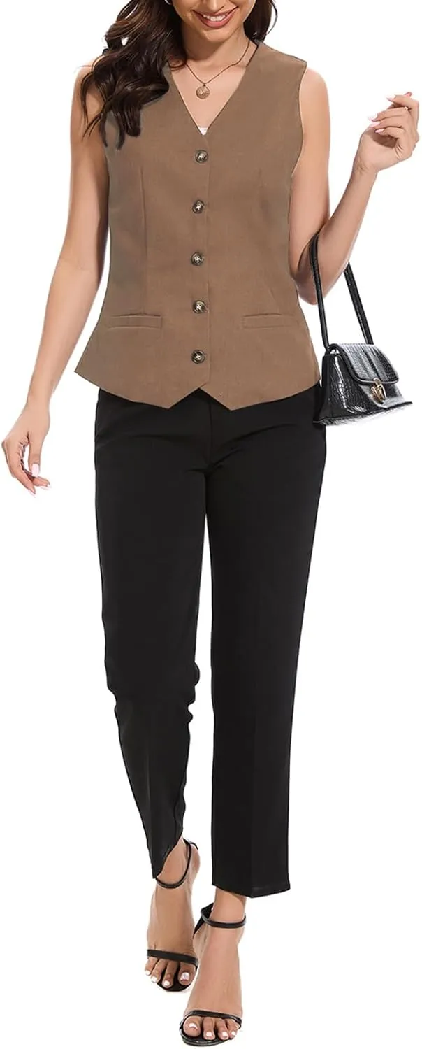 Womens Linen Vest Waistcoat Lightweight V Neck 2025 Work Button Sleeveless Jacket Cotton Summer Vest Tops