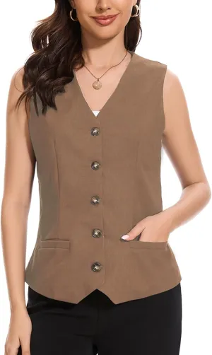 Womens Linen Vest Waistcoat Lightweight V Neck 2025 Work Button Sleeveless Jacket Cotton Summer Vest Tops