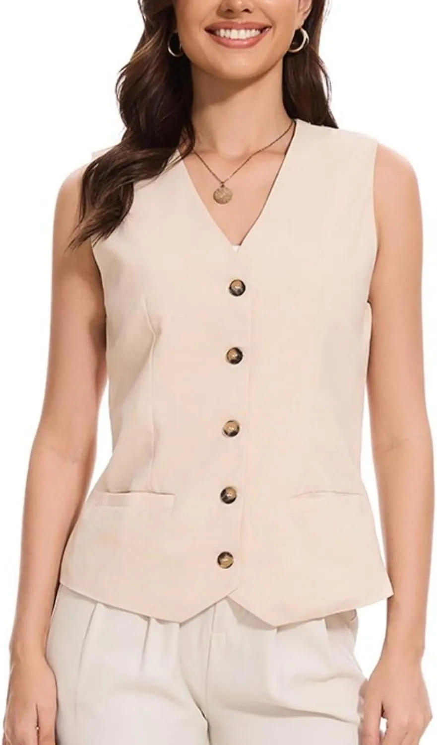 Womens Linen Vest Waistcoat Lightweight V Neck 2025 Work Button Sleeveless Jacket Cotton Summer Vest Tops
