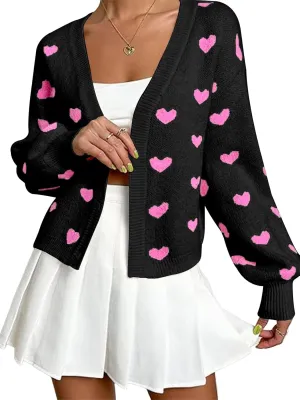 Women's Long Sleeve Floral Print Openg Front V Neck Knit Y2k Sweater Cardigan