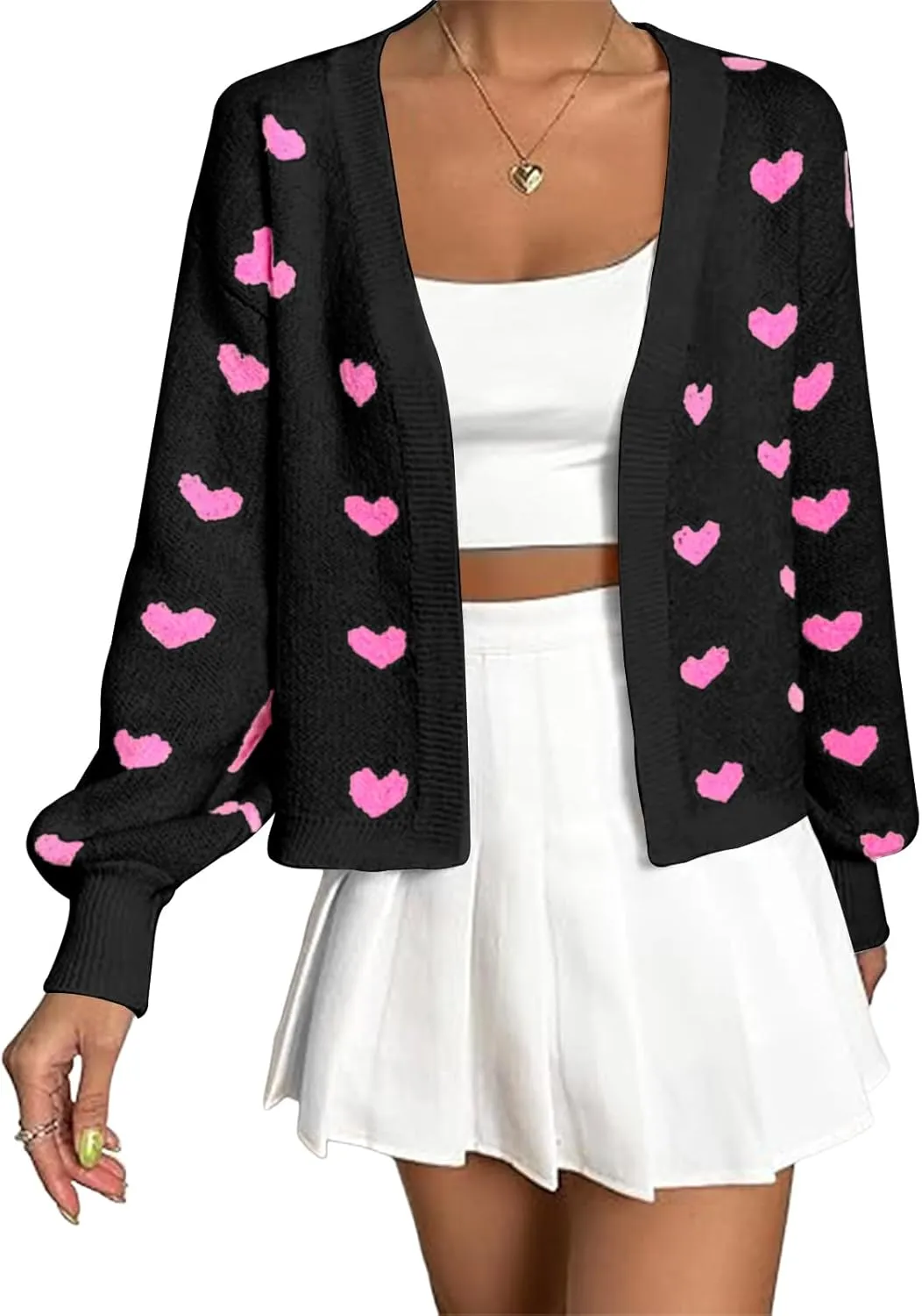 Women's Long Sleeve Floral Print Openg Front V Neck Knit Y2k Sweater Cardigan