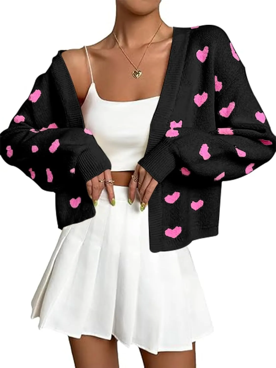 Women's Long Sleeve Floral Print Openg Front V Neck Knit Y2k Sweater Cardigan