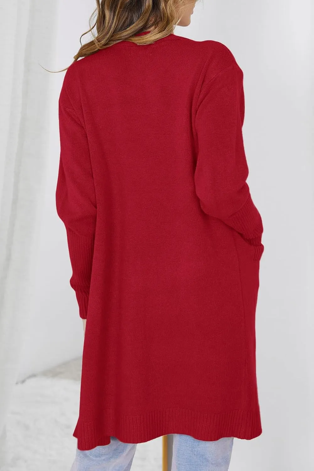 Women's Long Sleeve Knit Cardigan with Pocket Casual Open Front Sweater Coat