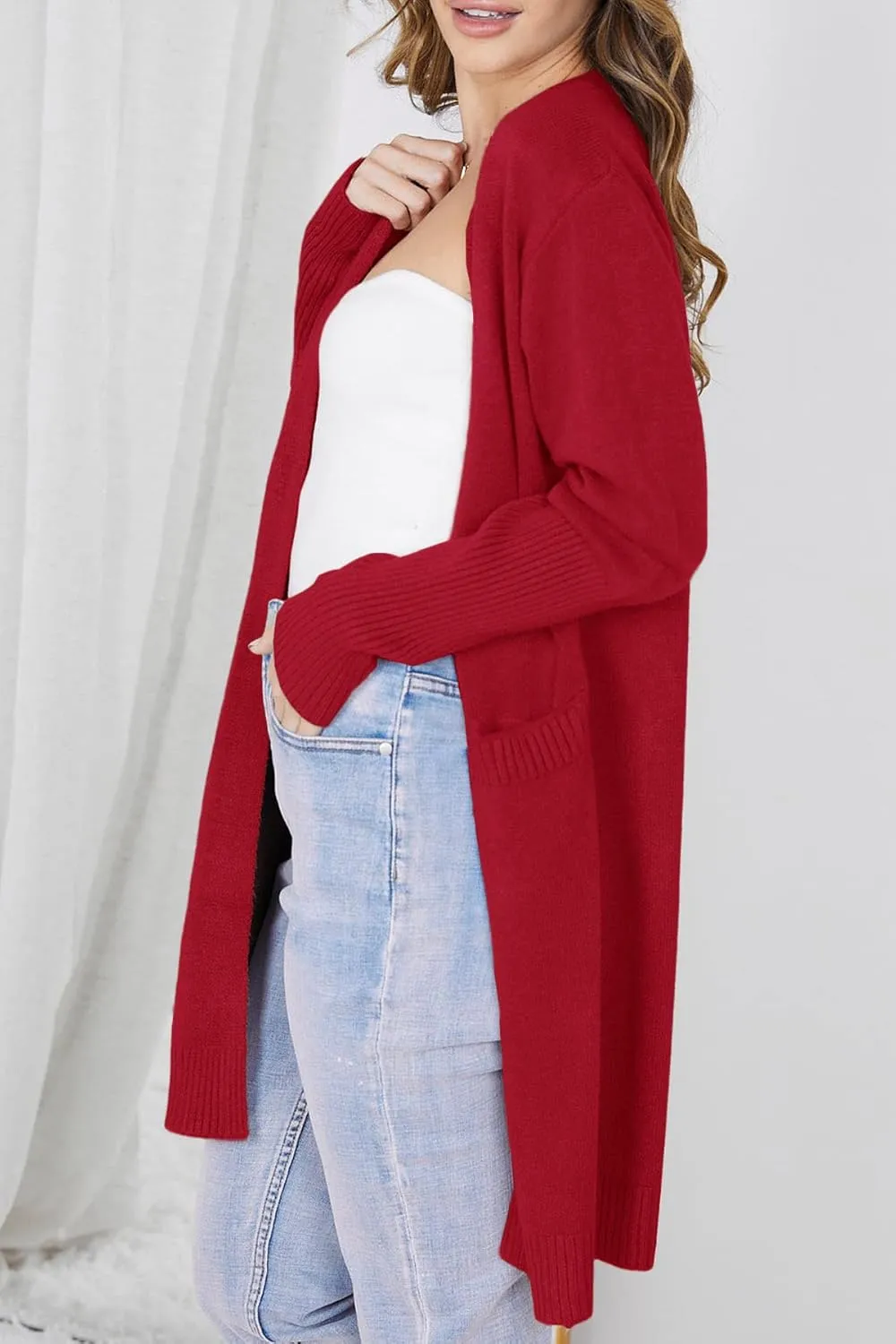 Women's Long Sleeve Knit Cardigan with Pocket Casual Open Front Sweater Coat