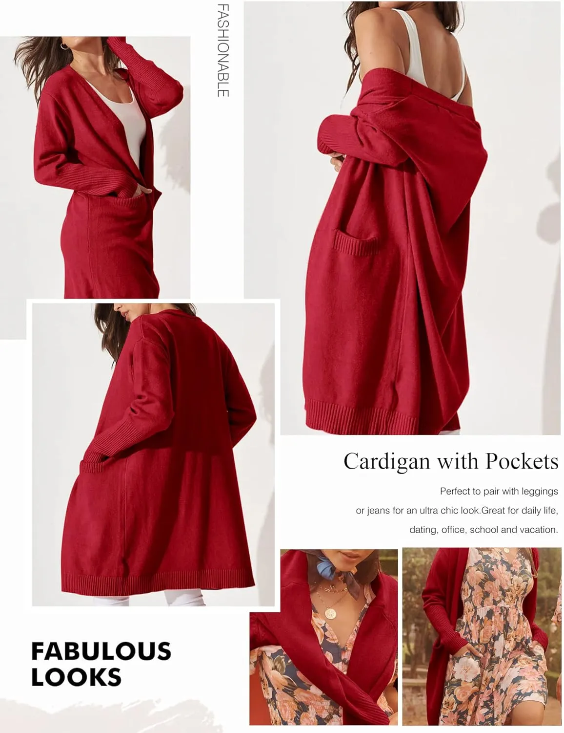 Women's Long Sleeve Knit Cardigan with Pocket Casual Open Front Sweater Coat