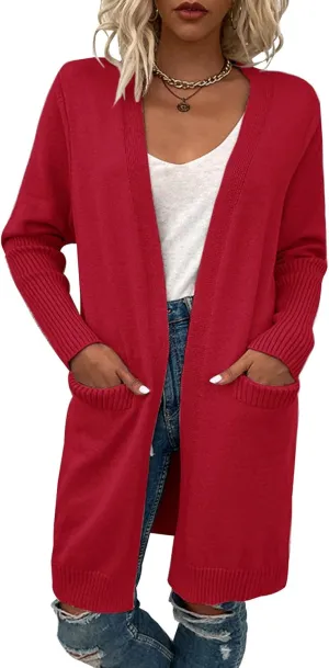 Women's Long Sleeve Knit Cardigan with Pocket Casual Open Front Sweater Coat