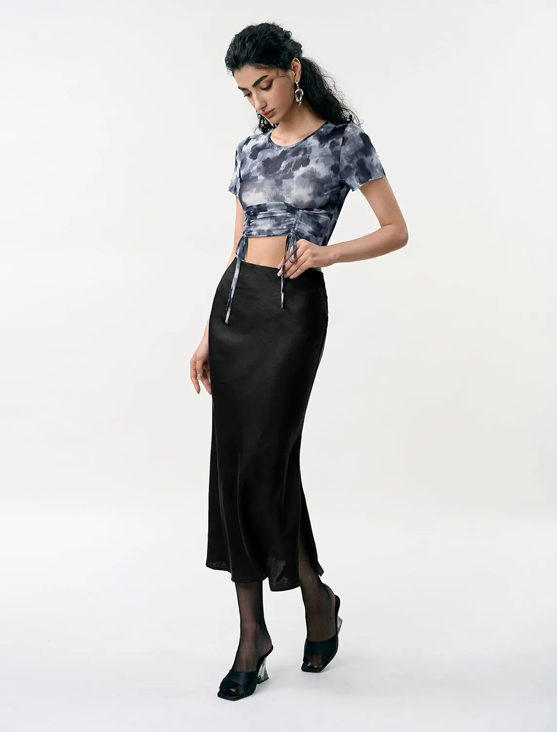Women's Long Wrap Skirt - Solid Color Chiffon Maxi Skirts for Women High Waisted Elegant Flowy Skirts
