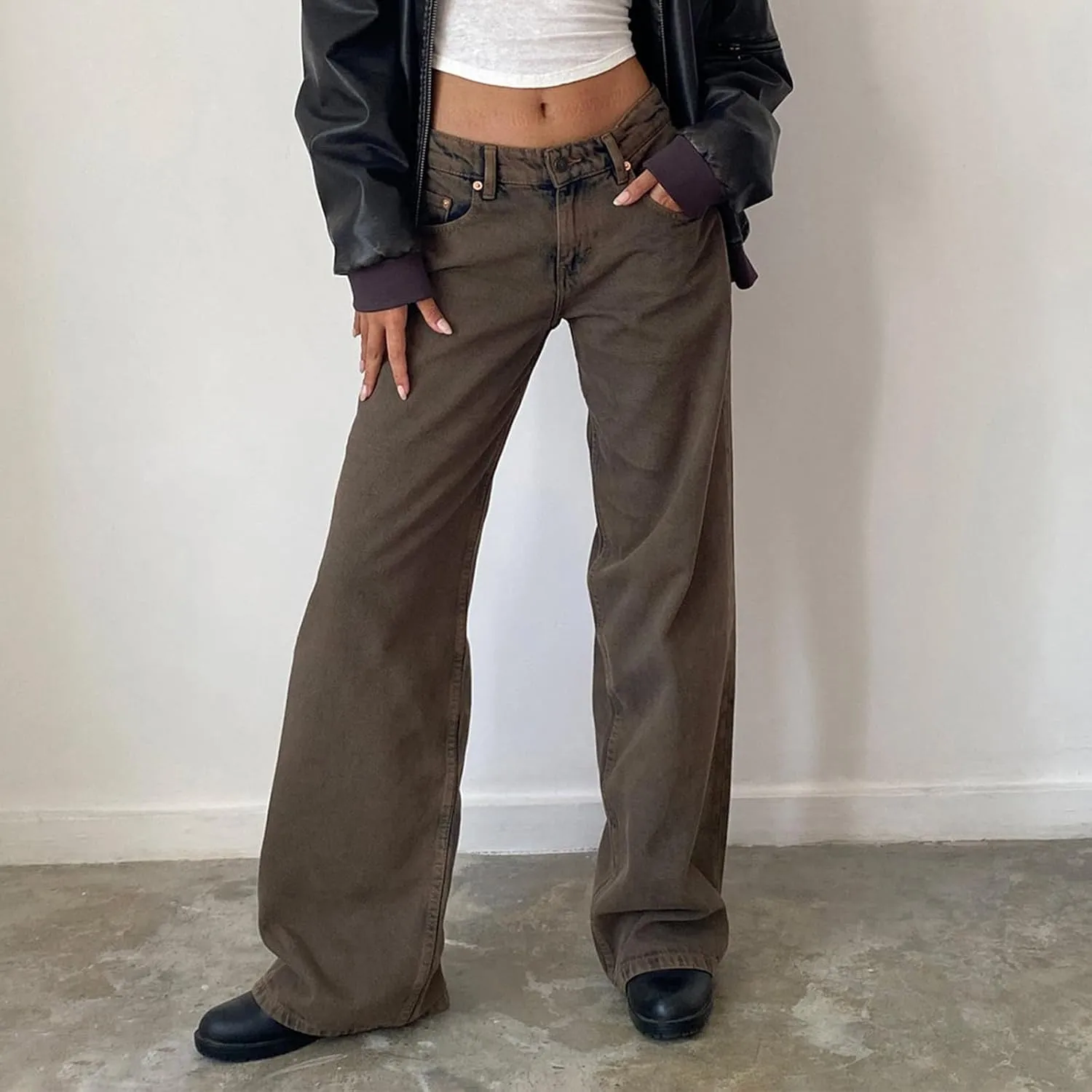 Women's Low Rise Baggy Jeans Boyfriend Y2K E-Girls Straight Wide Leg Denim Jeans Casual Loose Pants