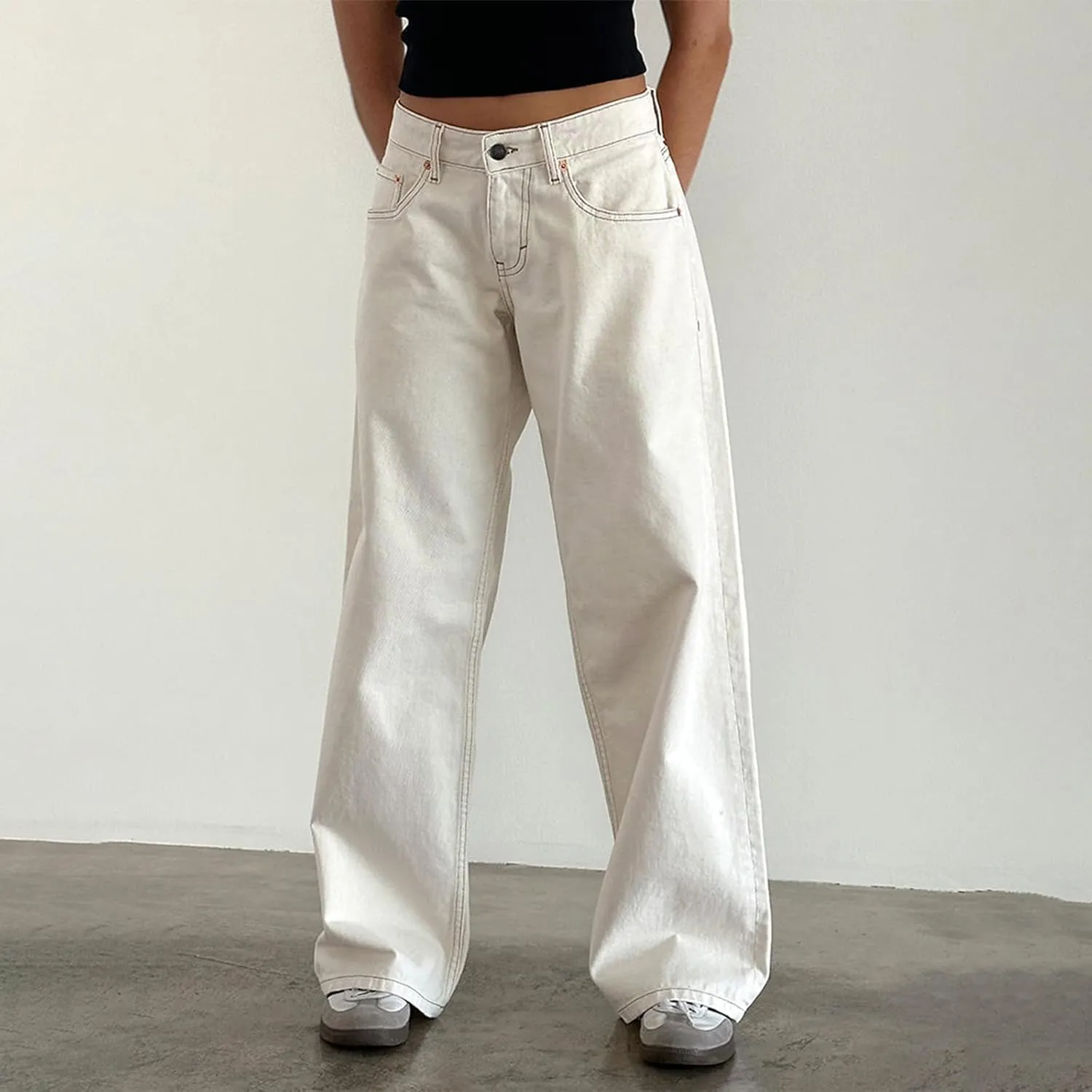 Women's Low Rise Baggy Jeans Boyfriend Y2K E-Girls Straight Wide Leg Denim Jeans Casual Loose Pants
