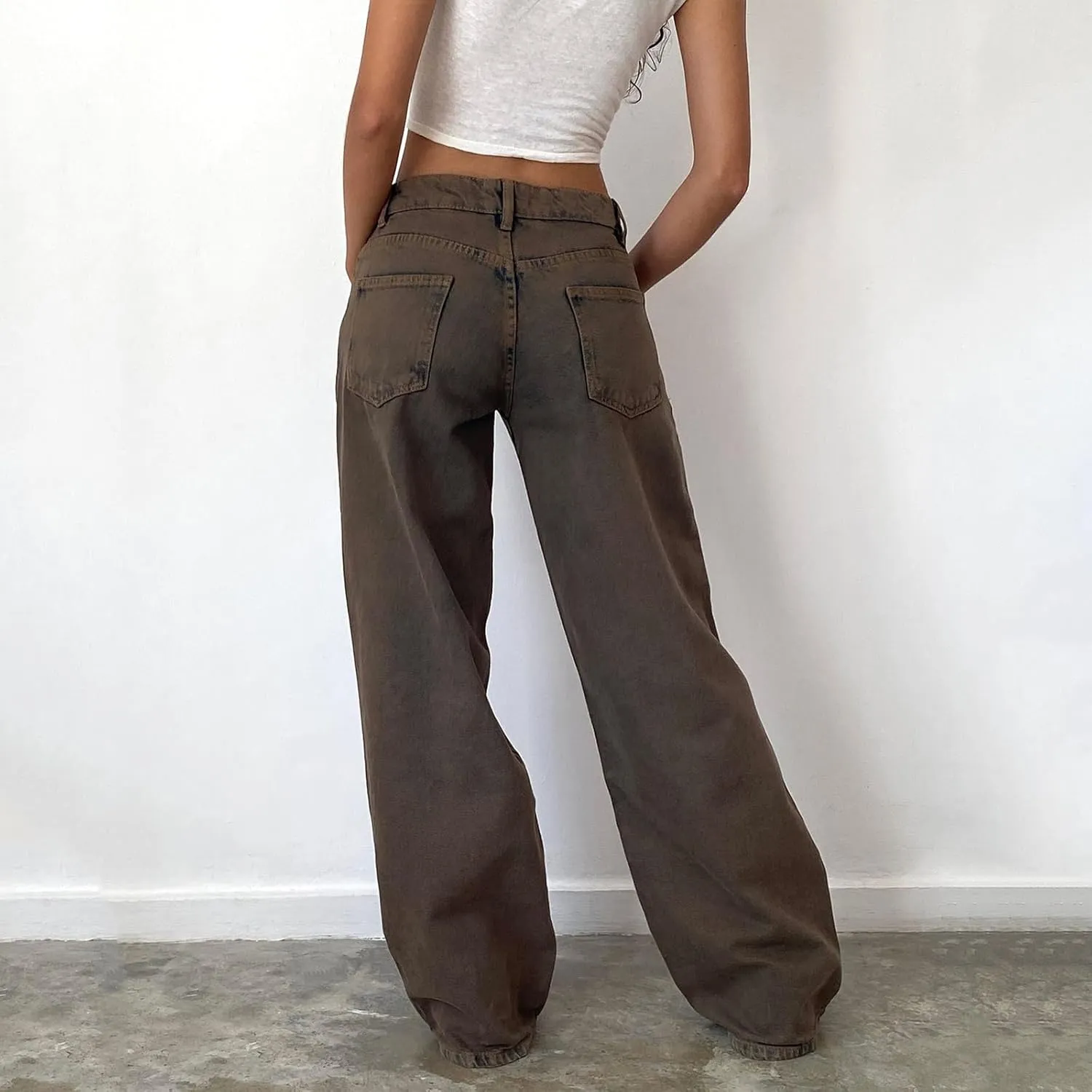 Women's Low Rise Baggy Jeans Boyfriend Y2K E-Girls Straight Wide Leg Denim Jeans Casual Loose Pants