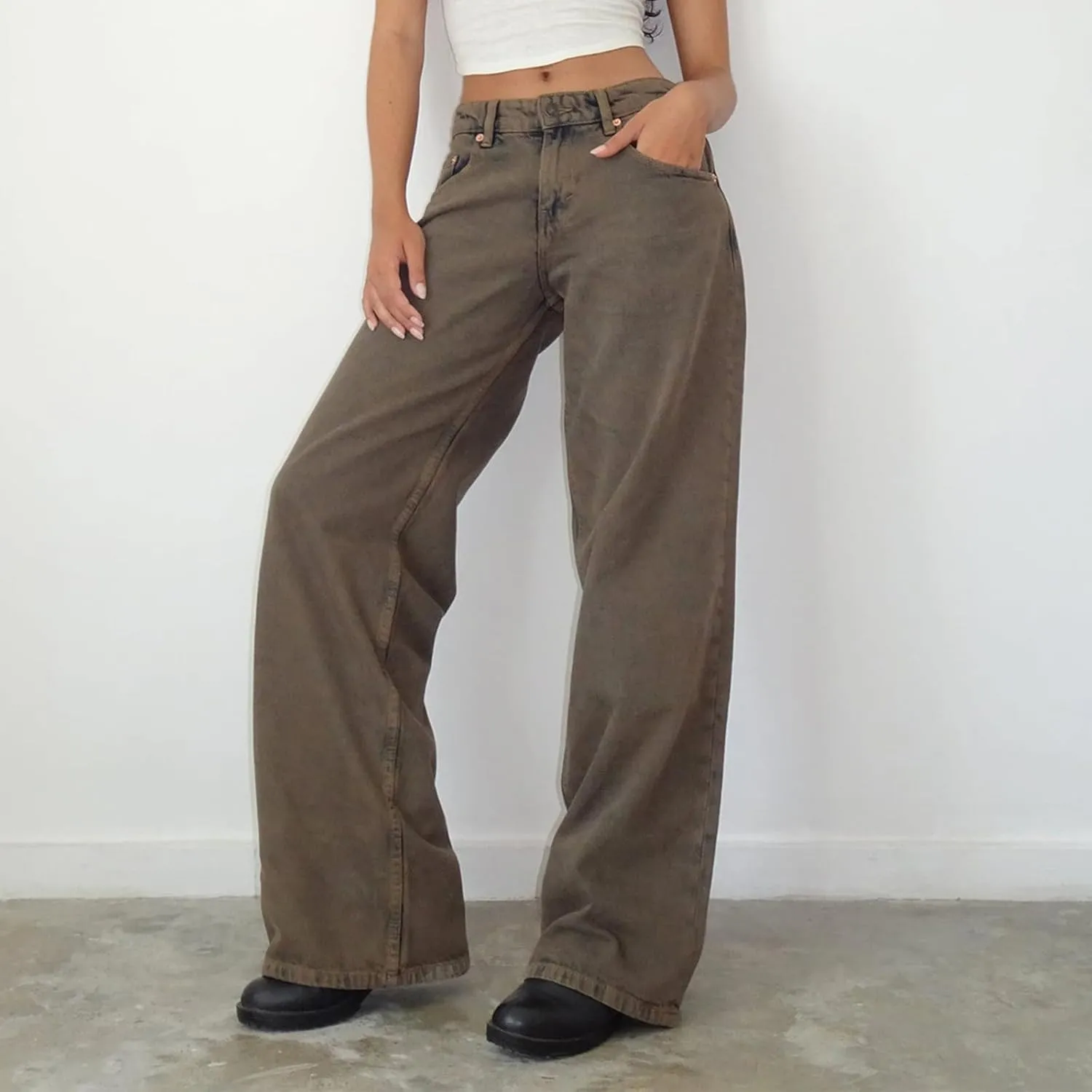 Women's Low Rise Baggy Jeans Boyfriend Y2K E-Girls Straight Wide Leg Denim Jeans Casual Loose Pants
