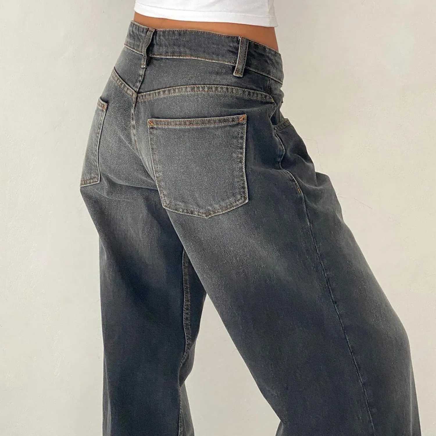 Women's Low Rise Baggy Jeans Boyfriend Y2K E-Girls Straight Wide Leg Denim Jeans Casual Loose Pants