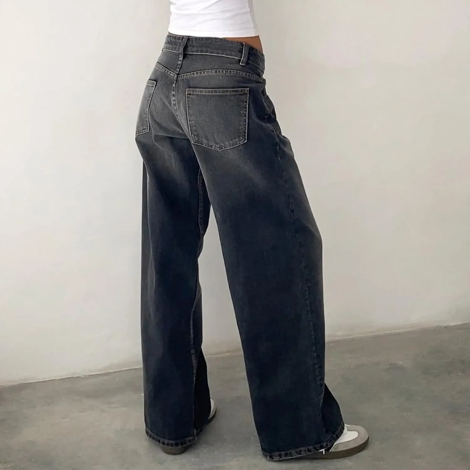 Women's Low Rise Baggy Jeans Boyfriend Y2K E-Girls Straight Wide Leg Denim Jeans Casual Loose Pants