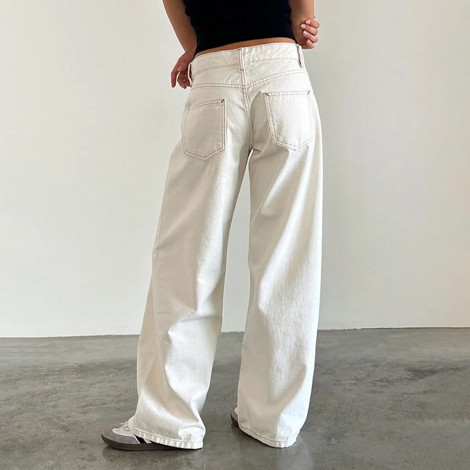 Women's Low Rise Baggy Jeans Boyfriend Y2K E-Girls Straight Wide Leg Denim Jeans Casual Loose Pants