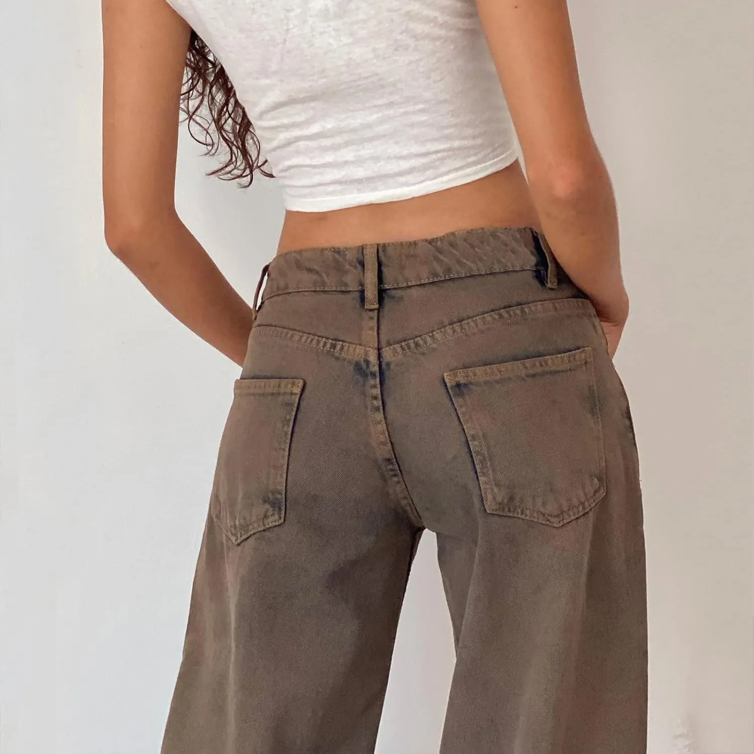 Women's Low Rise Baggy Jeans Boyfriend Y2K E-Girls Straight Wide Leg Denim Jeans Casual Loose Pants