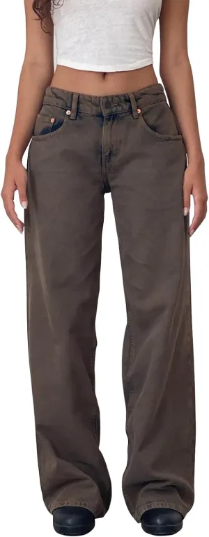 Women's Low Rise Baggy Jeans Boyfriend Y2K E-Girls Straight Wide Leg Denim Jeans Casual Loose Pants