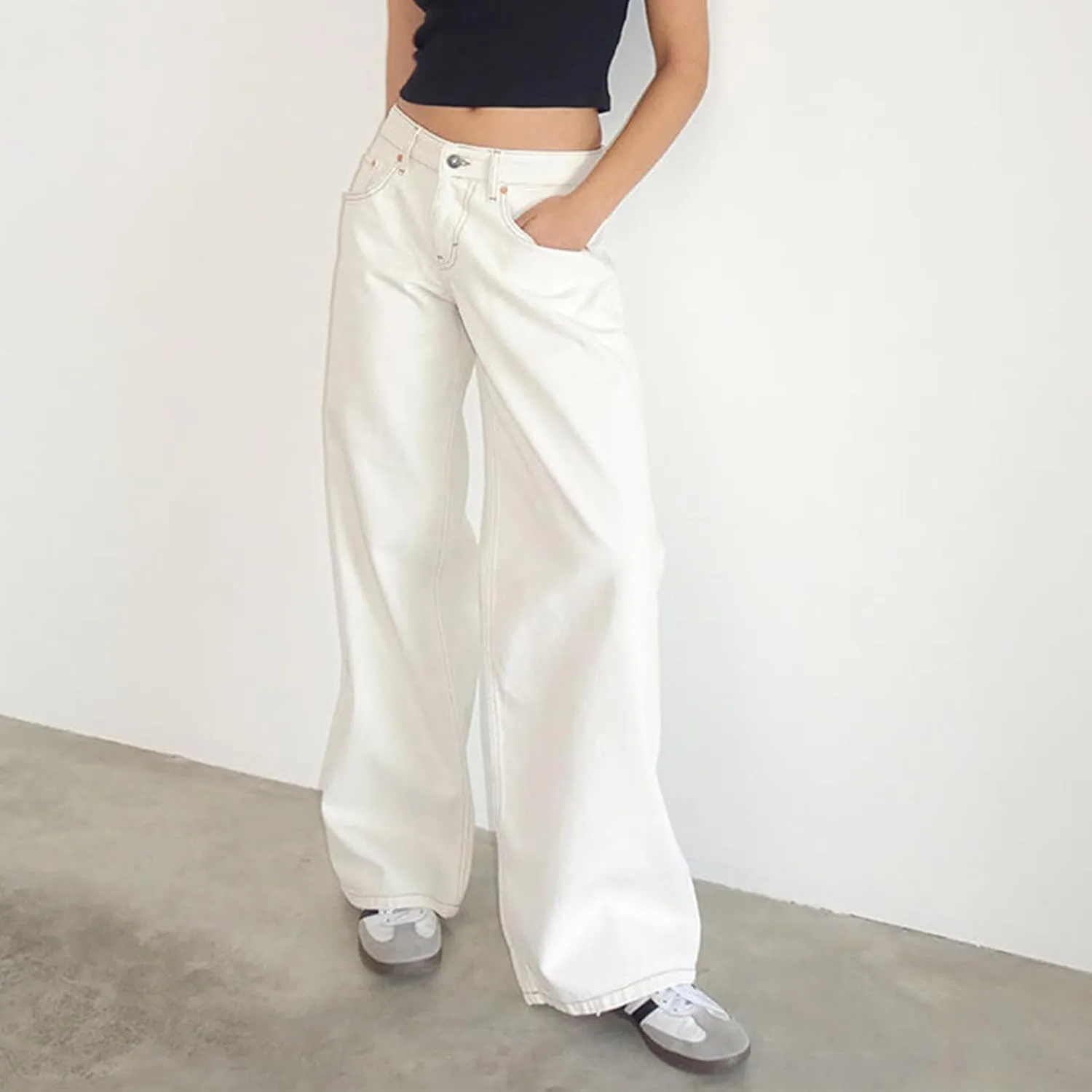 Women's Low Rise Baggy Jeans Boyfriend Y2K E-Girls Straight Wide Leg Denim Jeans Casual Loose Pants