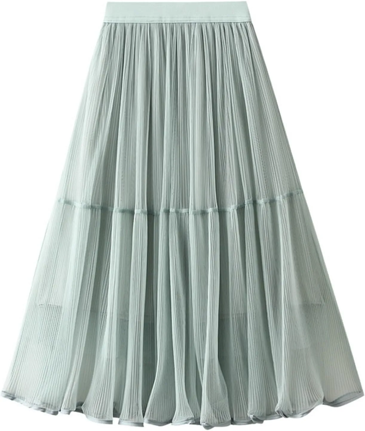 Women's Mesh Tulle Fairy Skirt Elegant Trendy High Waisted A Line Pleated Layered Midi Skirt