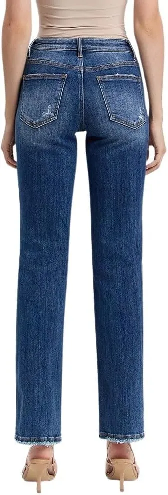 Women's Mid-Rise Slightly Distressed Straight Jeans