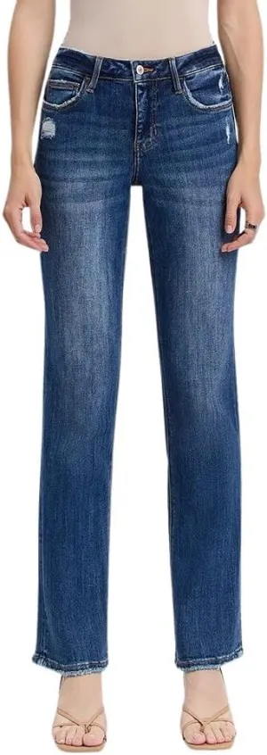 Women's Mid-Rise Slightly Distressed Straight Jeans