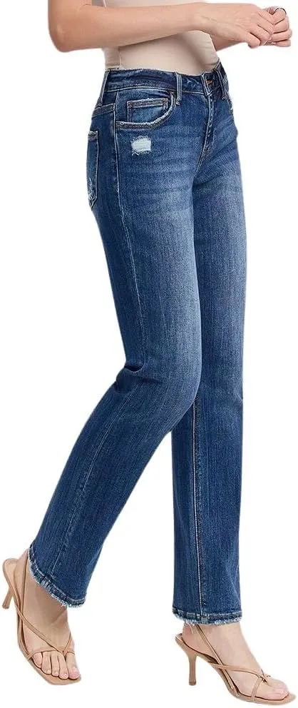 Women's Mid-Rise Slightly Distressed Straight Jeans