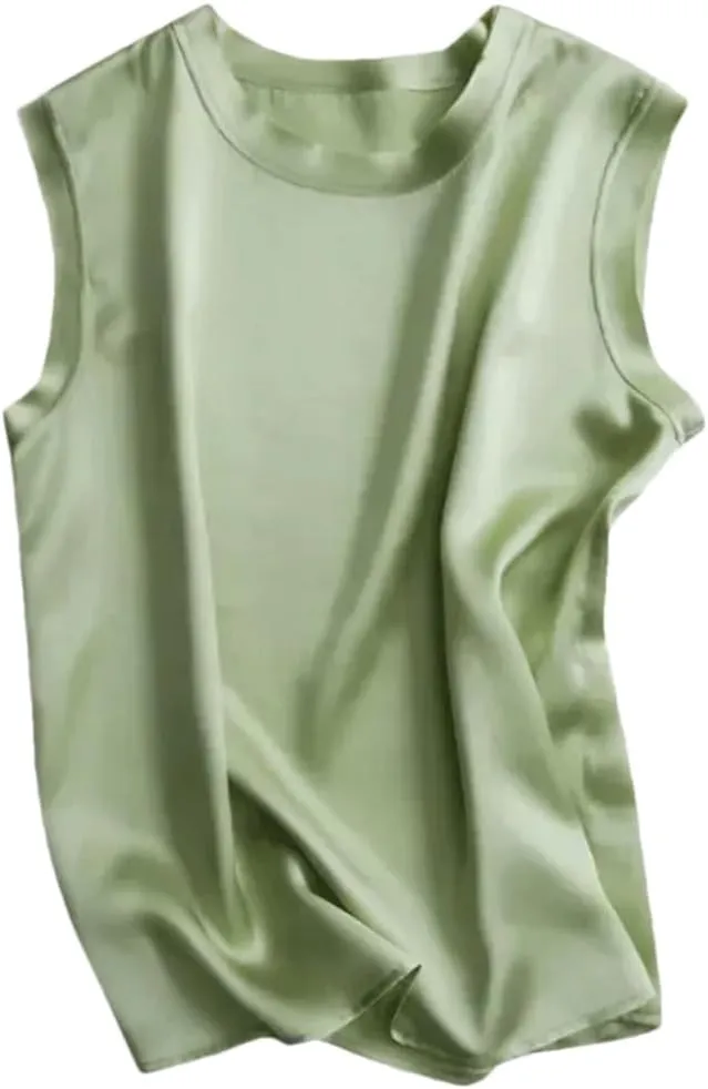 Women's Mulberry-Silk Sleeveless Camisole Bottoming Top Outer Tank Tops Loose Fit Big Size Vest