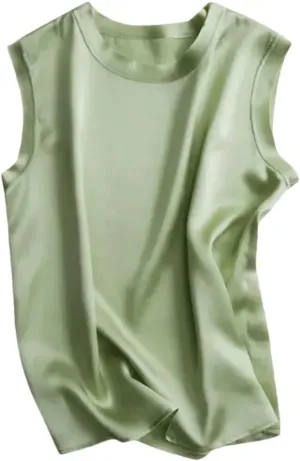 Women's Mulberry-Silk Sleeveless Camisole Bottoming Top Outer Tank Tops Loose Fit Big Size Vest