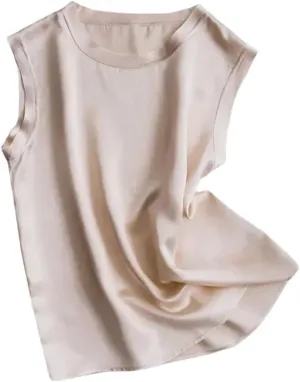 Women's Mulberry-Silk Sleeveless Camisole Bottoming Top Outer Tank Tops Loose Fit Big Size Vest