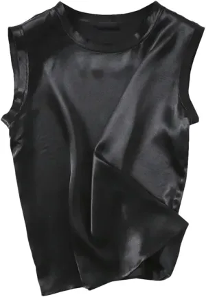 Women's Mulberry-Silk Sleeveless Camisole Bottoming Top Outer Tank Tops Loose Fit Big Size Vest