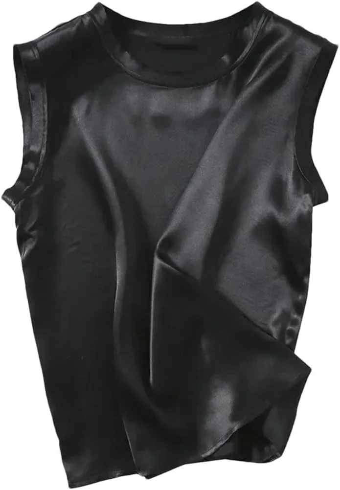 Women's Mulberry-Silk Sleeveless Camisole Bottoming Top Outer Tank Tops Loose Fit Big Size Vest