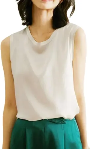 Women's Mulberry-Silk Sleeveless Camisole Bottoming Top Outer Tank Tops Loose Fit Big Size Vest