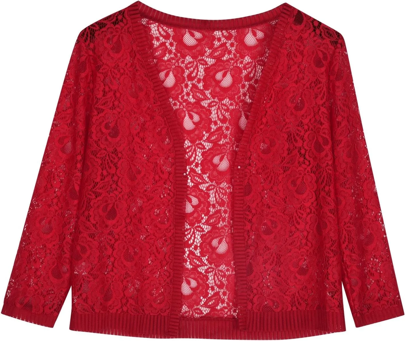 Womens Plus Size Cropped Cardigans Lightweight 3/4 Sleeve Lace Crochet Shrug Dressy Casual Sheer Cover Up Tops