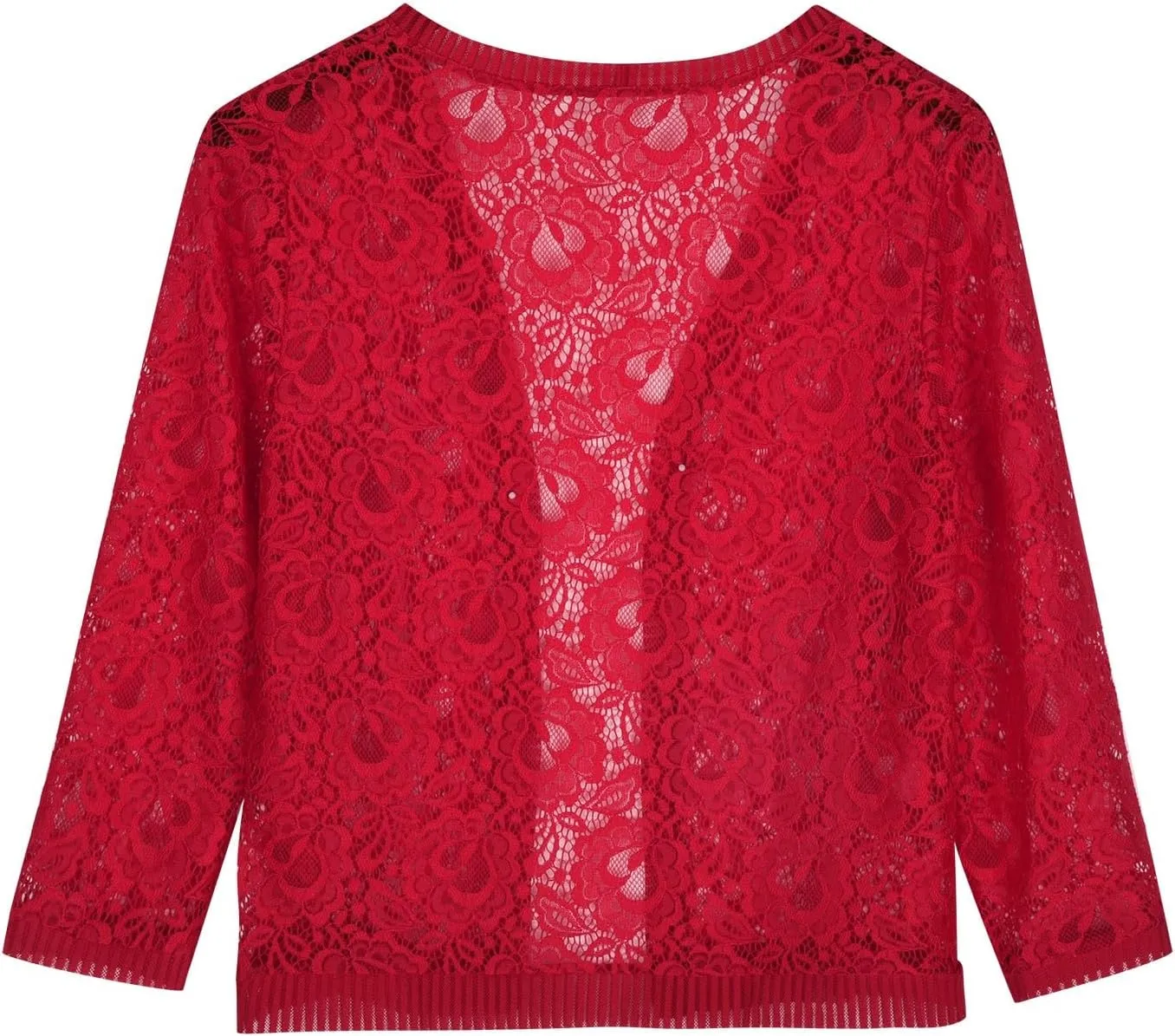Womens Plus Size Cropped Cardigans Lightweight 3/4 Sleeve Lace Crochet Shrug Dressy Casual Sheer Cover Up Tops