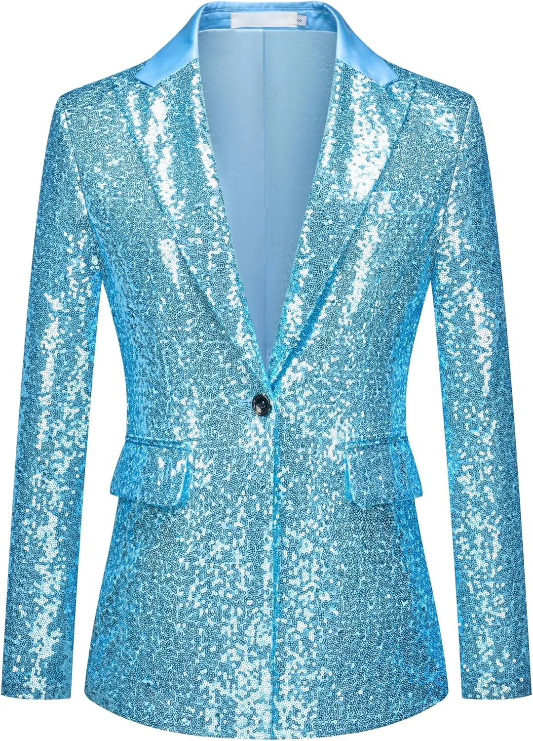 Women's Sequin Suit Jacket Open Front One Button Long Sleeve Blazers Party Sparkly Cardigan Coat with Pockets