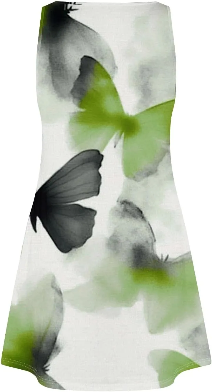 Women's Sleeveless Floral Print Summer Dress, Casual V-Neck A-Line Summer for Beach and Vacation