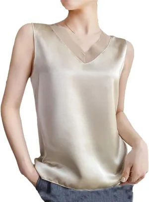 Women's Sleeveless Mulberry-Silk Camisole Summer V-Neck Satin Tank Tops Inside Vest